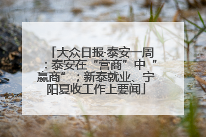 大众日报·泰安一周：泰安在“营商”中“赢商”；新泰就业、宁阳夏收工作上要闻