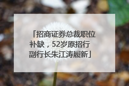 招商证券总裁职位补缺，52岁原招行副行长朱江涛履新